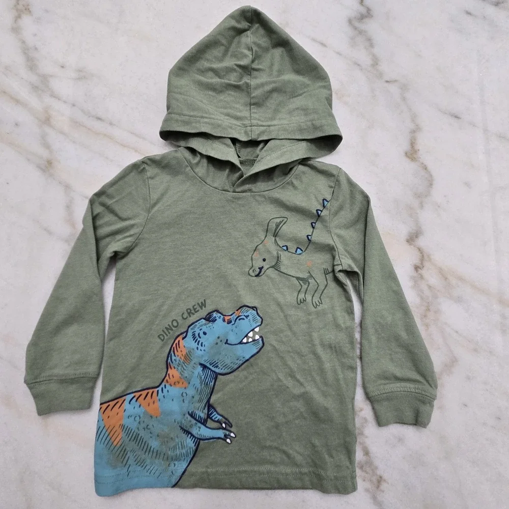Carter's‎ Boys 2T Jogger Set 'Dino Crew' T-Rex Dinosaur Hooded Green Navy Blue
